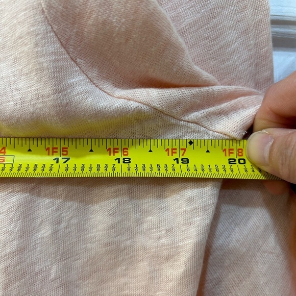 Chico's 100% Linen Pocket Top Sz 2 L Beachy Nautical Coastal Casual Preppy Peach - Picture 5 of 6
